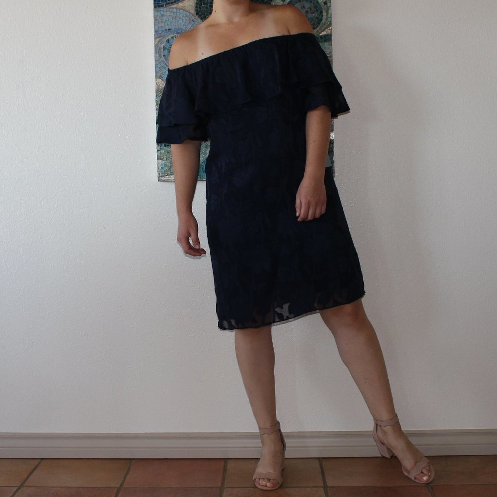 floral off-the-shoulder sheath dress